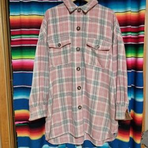 SHEIN Pink Plaid Shacket